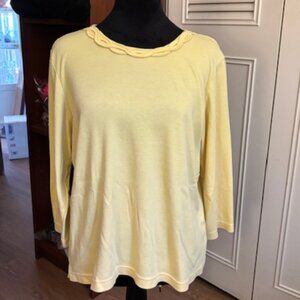 The Tog Shop Yellow 3/4 Sleeve Scroll Neckline Cotton Blend Top EUC Large